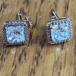 Pandora Square Sparkling Halo Rose Gold Plated Earrings Condition: Like New